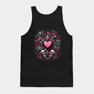Gothic Romance: A Heart of Skulls and Roses Tank Top